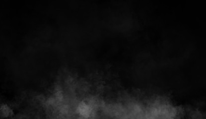 Smoke on the floor . Isolated black background . Misty fog effect texture for text or space