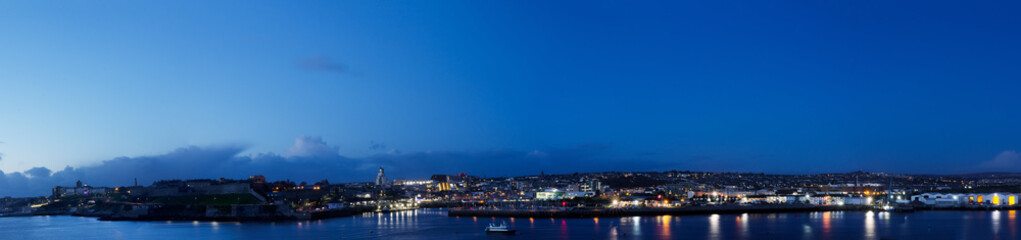Naklejka na ściany i meble Blue hour panorama of Plymouth, UK