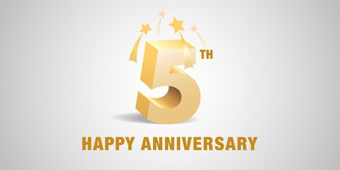 5 years anniversary vector logo, icon. Template banner, symbol with 3d golden numbers