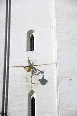 Moscow Kremlin architecture. Old church white wall and lantern.