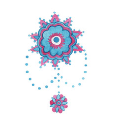 Watercolor illustration of Indian print objects, flowers. Color mehendi