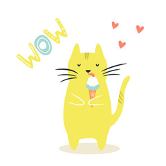 Funny cat eating ice. cream. Funny illustration