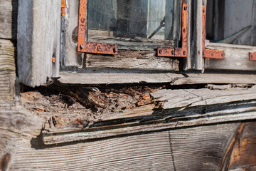 old rotten wooden window sill
