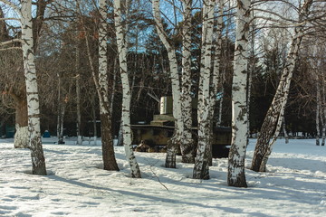 Old Tank on the snow, participated in the 2nd world war.