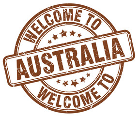 welcome to Australia brown round vintage stamp