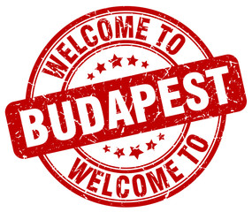 welcome to Budapest red round vintage stamp