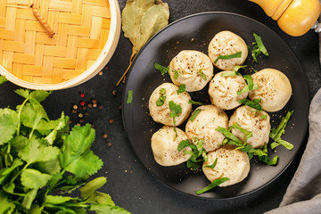 Khinkali. Asian dumpling with spices