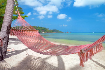 Hammock on a beautiful beach. Beautiful beaches in the summer of Thailand.Summer sea travel.Summer beach travel.