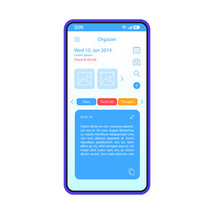 Organizer app smartphone interface vector template
