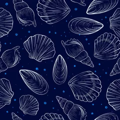 Printed roller blinds Sea Seamless pattern of seashells, vector