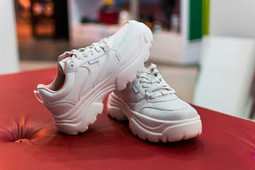 Women's shoes in a shop. Shoe, color.