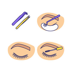 Eyelash extension color icons set