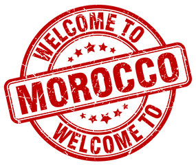 welcome to Morocco red round vintage stamp