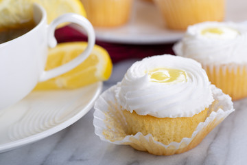 Closeup of a Lemon Cupcake with White Icing