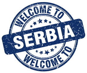 welcome to Serbia blue round vintage stamp