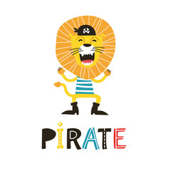Collection of adorable pirates isolated on white background. Childish vector illustration in flat cartoon style can be used for cards, birthday invitations, prints, children clothes, interior posters