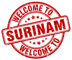 welcome to Surinam red round vintage stamp