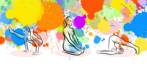 Set of three yoga exercises