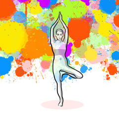 Creative tree Yoga Pose with colorful background