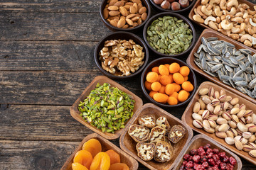 Many Nuts and dried fruits.
