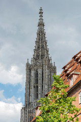 Fototapeta na wymiar Ulm, Ulmer Münster, Kirchturm, höchster der Welt, grau