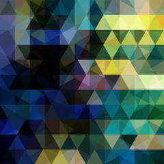 Geometric pattern, triangles vector background in black, green, blue  tones. Illustration pattern