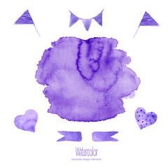 Lavender watercolor design elements/ Watercolor lavender elements for design on a white background