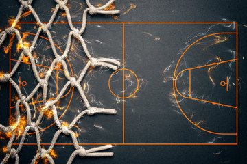 Basketball banner background. Abstract dark basketball background with copy space.