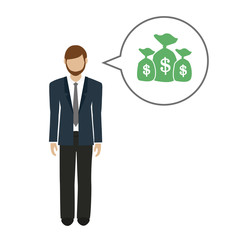 business man character talks about money dollars vector illustration EPS10