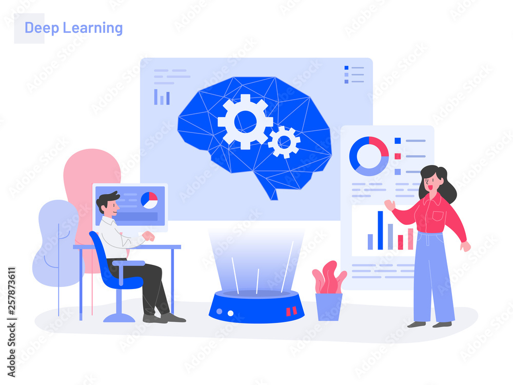 Poster deep learning illustration concept. modern flat design concept of web page design for website and mo