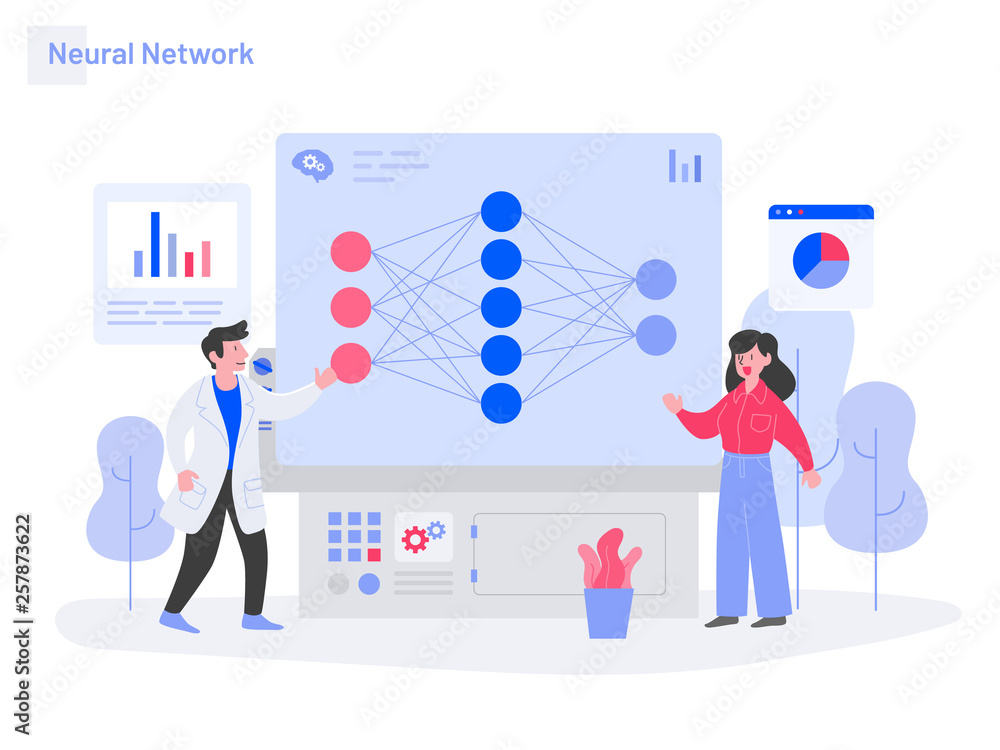 Poster neural network illustration concept. modern flat design concept of web page design for website and m