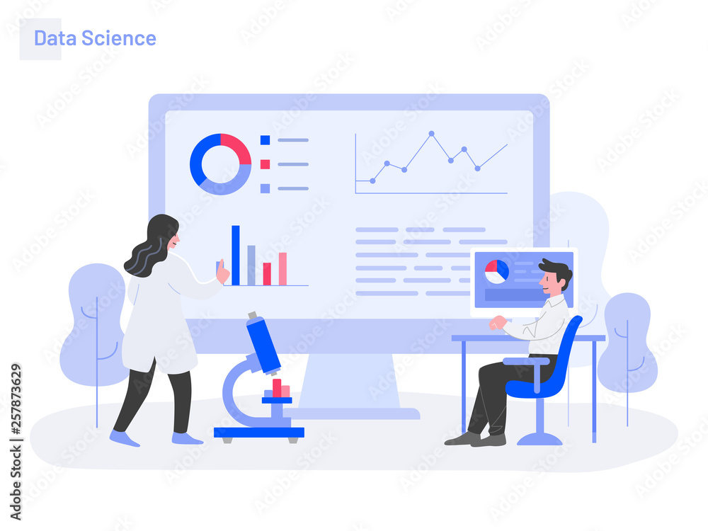 Poster data science illustration concept. modern flat design concept of web page design for website and mob