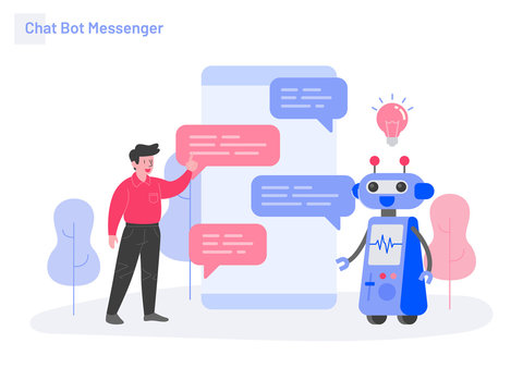 Chat Bot Messenger Illustration Concept. Modern Flat Design Concept Of Web Page Design For Website And Mobile Website.Vector Illustration