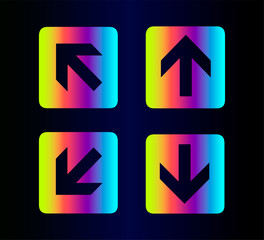 Collection of vector flat icons - Neon rainbow pointers, arrows for web site or navigation on social instagram page isolated on blue gradient background