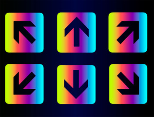 IT and technology, web site design, vector buttons arrows. Vector flat buttons, arrow icons. Neon rainbow pointers, arrows - arrow icons for web site or navigation on the social instagram page