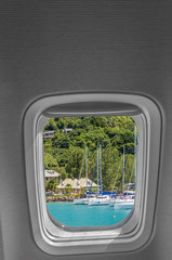 Obraz na płótnie Canvas Port Sainte-Anne, Pras, Seychelles , hublot d’avion