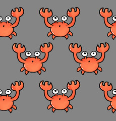 Cute crab pattern for design.Funny orange lobster. Art for kids, print or web.