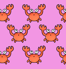 Cute crab pattern for design.Funny orange lobster. Art for kids, print or web.