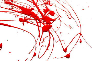 Red Paint Splatters on White Background
