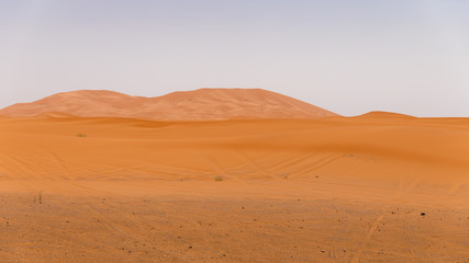 Fototapeta na wymiar Multiple layers of sand dunes in Sahara Desert (Merzouga), Morocco