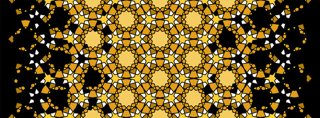 Arabesque vector seamless pattern. Geometric halftone texture with color tile disintegration or breaking