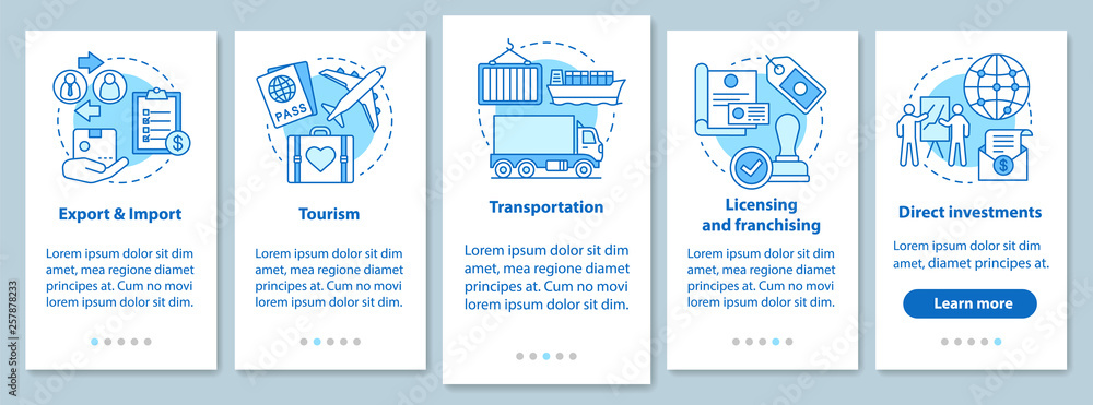 Aufkleber international business onboarding mobile app page screen with linear concepts