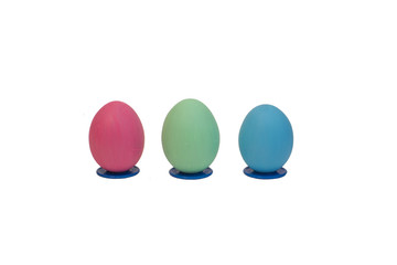 Three Easter eggs on a white background. Colorful easter eggs. Isolated image of easter eggs.