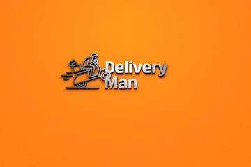 Illustration of Delivery Man with dark text on orange background