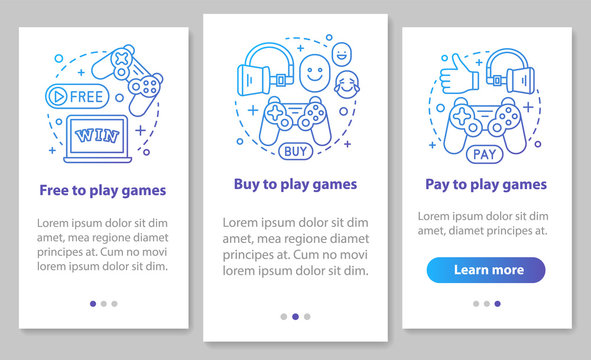 Buying apps and games onboarding mobile page screen with linear concepts