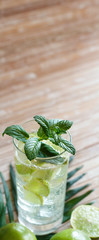 Homemade refreshing drink with lime juice and mint