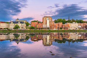 Augusta, Maine, USA downtown skyline on the Kennebec River