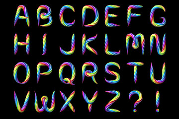 Sweet caramel candy alphabet. Isolated white background. Font for holidays and birthday party.