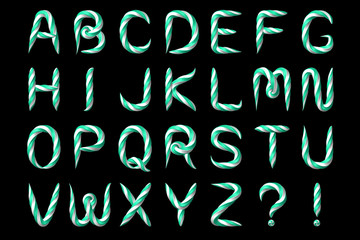 Sweet caramel candy alphabet. Isolated white background. Font for holidays and birthday party.