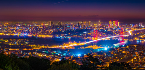 Fototapeta na wymiar Istanbul city lights and bosphorus bridge